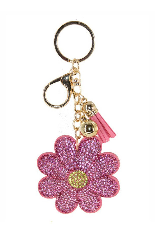 RHINESTONE DAISY KEYCHAIN WITH TASSEL, KC444X 283P