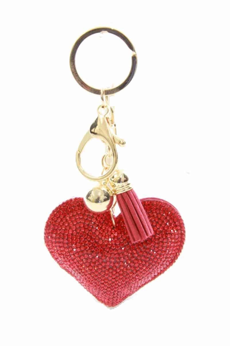 RHINESTONE HEART TASSEL KEYCHAIN, KC444X 010