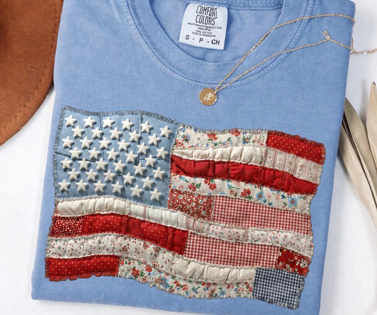 American flag quilted graphic tee