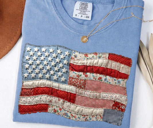 American flag quilted graphic tee
