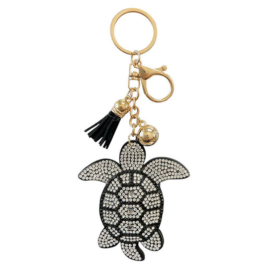 RHINESTONE TURTLE KEYCHAIN WITH TASSEL, KC471X 186