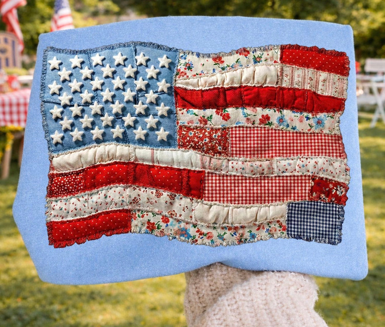 American flag quilted graphic tee
